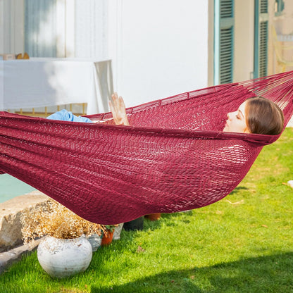 PNAEUT Handwoven Mayan Hammocks, Double Rope Hammock for Outdoor Outside & Indoor, Thick Soft 600 lbs Capacity Heavy-Duty, Includes Tree Straps, Carabiners & Carrying Bag (Nature, X-Large)
