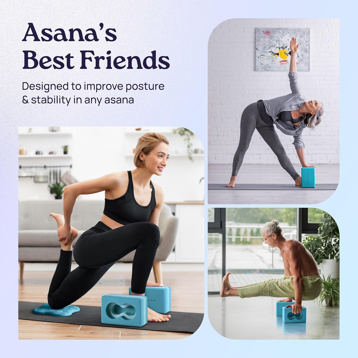 Deep-Zen® Yoga Blocks Wrist Support; Yoga Blocks 2 Pack with Knee Pads and Strap to Put Less Weight on Wrists; Durable, Versatile Yoga Brick Exercise Block Set, Blocks Yoga