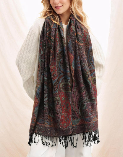 Achillea Reversible Paisley Pashmina Rave Scarf – Exotic Indian Shawls and Wraps for Evening Dresses, Festivals, All Seasons - Colors A