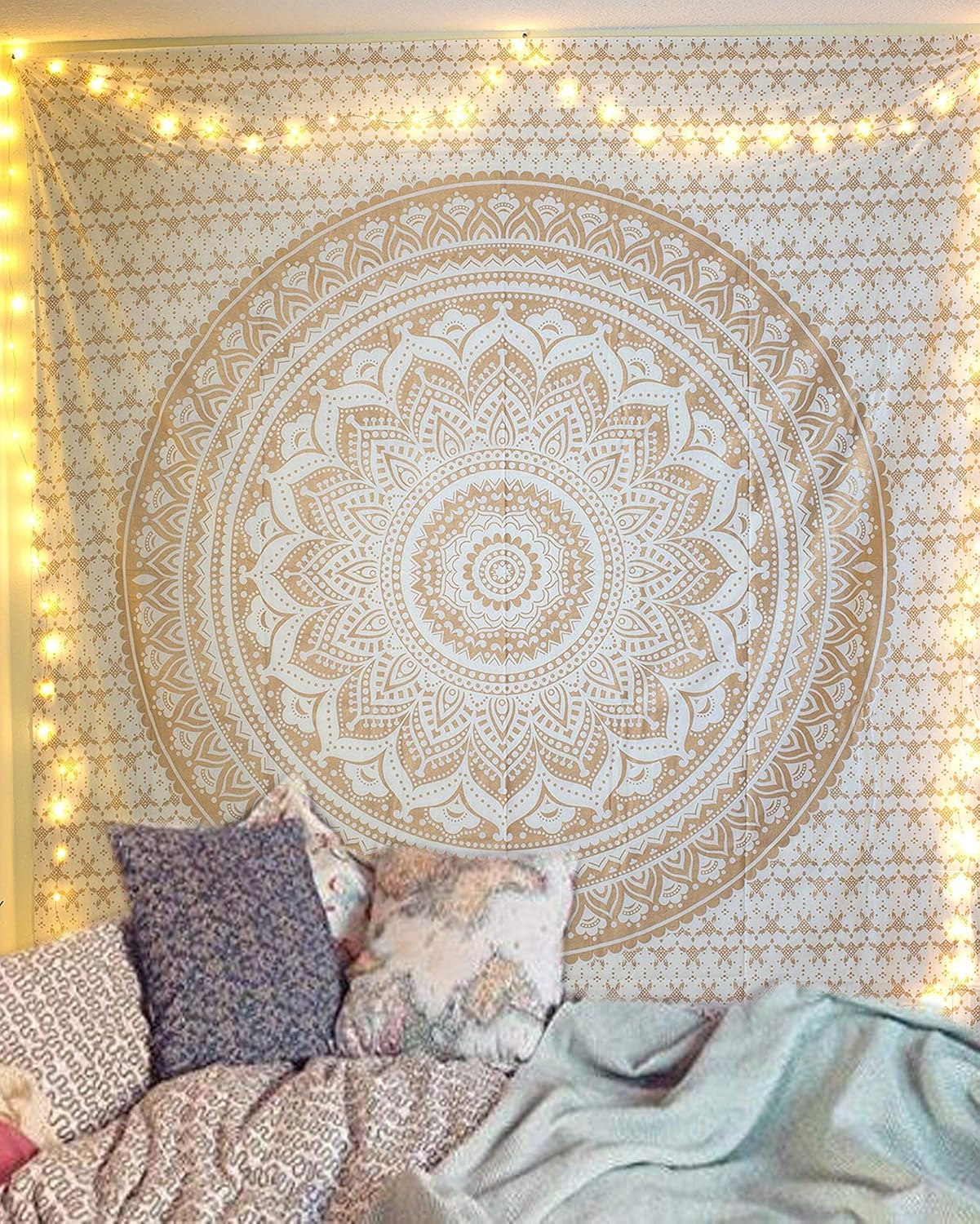 raajsee Indian Cotton Green Tapestry Mandala Wall Hangings- Tapestry For Bedroom - Indie Wall Tapestry Hippie Room Decor - Boho Small Tapestrys Aesthetic 30x40 Inches