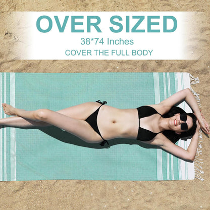 Genovega Oversized Turkish Beach Towels 74"x38" Thin Quick Dry Sand Free Pool Swim Bathing Towel Extra Large Blanket Adult Travel Essentials Cruise Accessories Must Haves Summer Light Blue Stuff