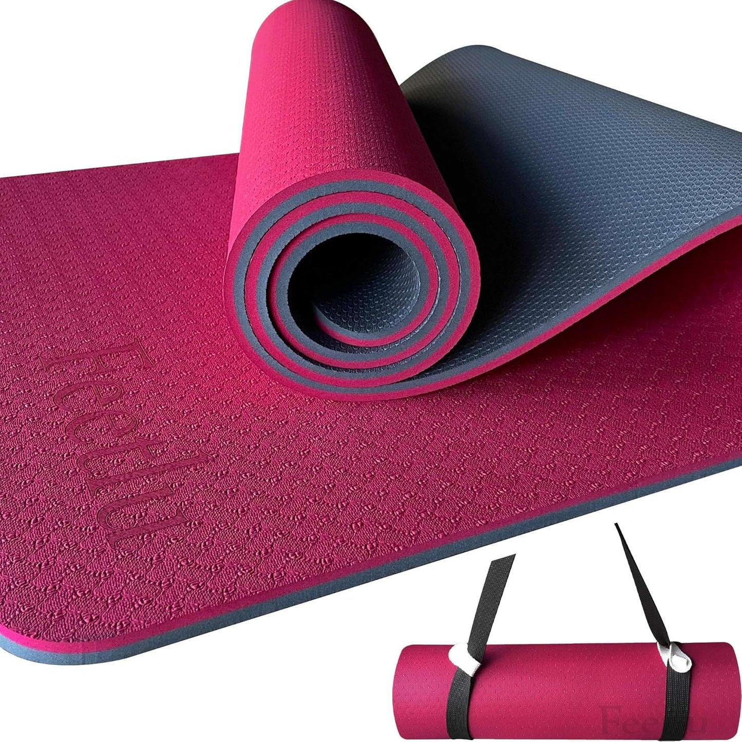Yoga Mat with Strap – 10mm & 12mm Thick Yoga Mat, Non-Skid Dual Surface Workout Mat, Eco-Friendly POE Yoga Mats for Women Men Kids, Perfect Exercise Mat for Pilates, Yoga, and Floor Workouts, Includes Carrying Strap.