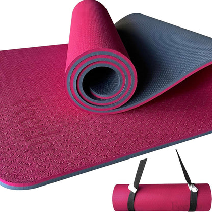 Yoga Mat with Strap – 10mm & 12mm Thick Yoga Mat, Non-Skid Dual Surface Workout Mat, Eco-Friendly POE Yoga Mats for Women Men Kids, Perfect Exercise Mat for Pilates, Yoga, and Floor Workouts, Includes Carrying Strap.