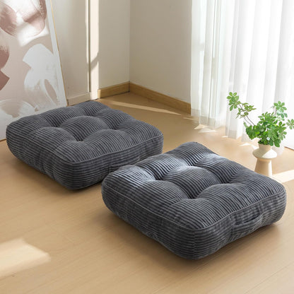 HIGOGOGO Floor Pillow Cushion for Adults, Meditation Cushion Pillow, Large Square Floor Sitting, Tufted Corduroy Cover, for Tatami Living Room or Yoga, 22x22 Inch, Dark Grey
