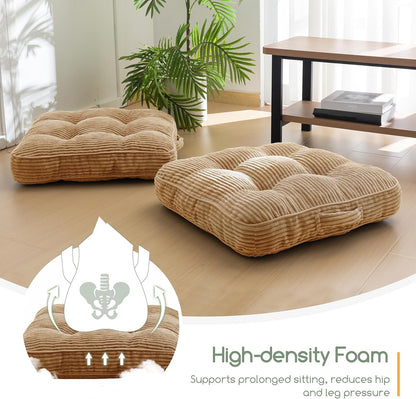 HIGOGOGO Floor Pillow Cushion for Adults, Meditation Cushion Pillow, Large Square Floor Sitting, Tufted Corduroy Cover, for Tatami Living Room or Yoga, 22x22 Inch, Dark Grey