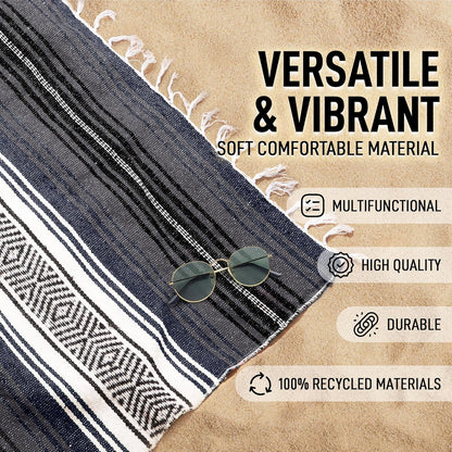 Hydration Nation Authentic Large Handwoven Mexican Blanket - Soft Yoga - Durable Serape - Lightweight Falsa, Beach, Camping, Picnic, Outdoor 70"x50" - Mandarin