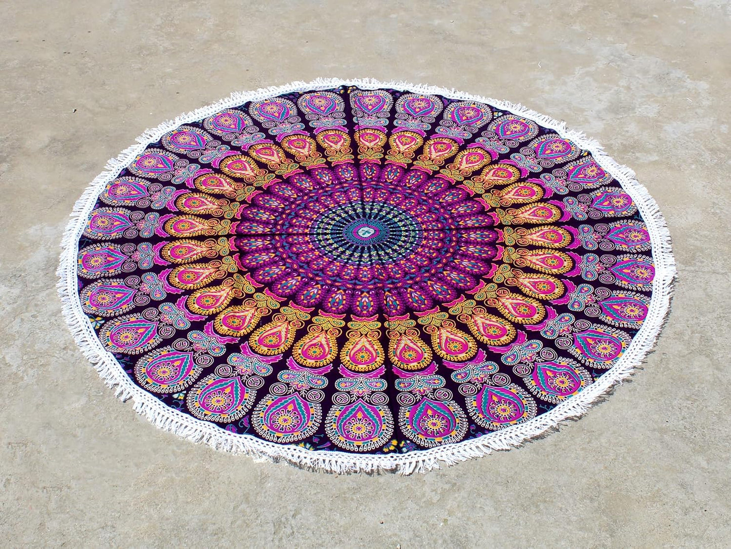 Mandala Round Beach Tapestry Boho Hippie Blanket Bohemian Large Table Cloth Home Decor Yoga Mat Meditation Picnic Rug Throw Hippy Gypsy Tablecloth Roundie (42 Inches, Orange And Blue)