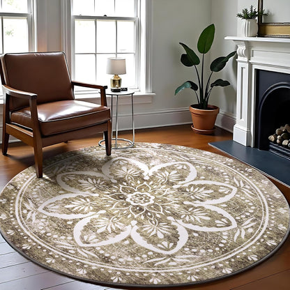 Carvapet 4ft Washable Round Rugs, Modern Abstract Circle Rug, Non Slip Rubber Backing Foldable Low Pile Carpet for Living Room Bedroom, 4ft Red/Orange Rug