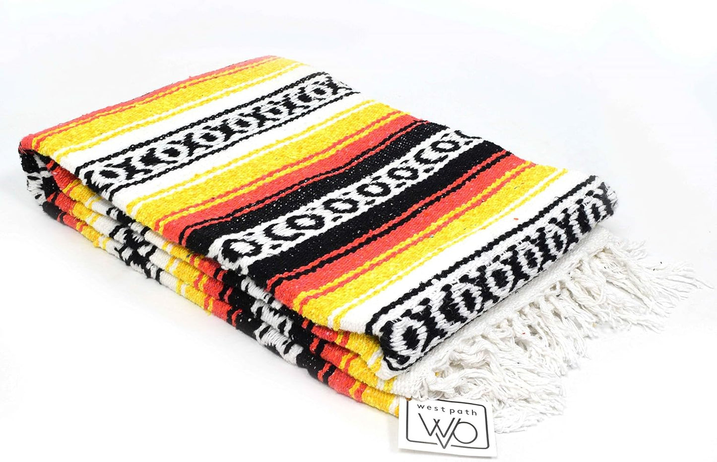 Open Road Goods Heavyweight Mexican Falsa Yoga Blanket, Extra Thick with Stripes - Great Beach, Picnic, or Throw - Handmade Sunfire Red, Orange, and Black Colors