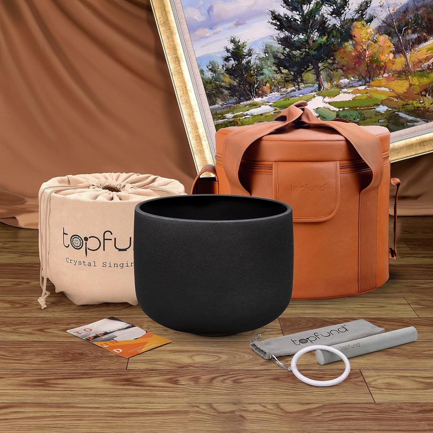 TOPFUND F Note Crystal Singing Bowl 10 inch Heart Chakra with Heavy Duty Carrying Case and Suede Mallet