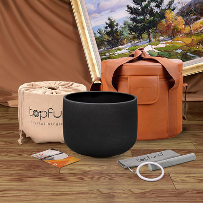 TOPFUND F Note Crystal Singing Bowl 10 inch Heart Chakra with Heavy Duty Carrying Case and Suede Mallet