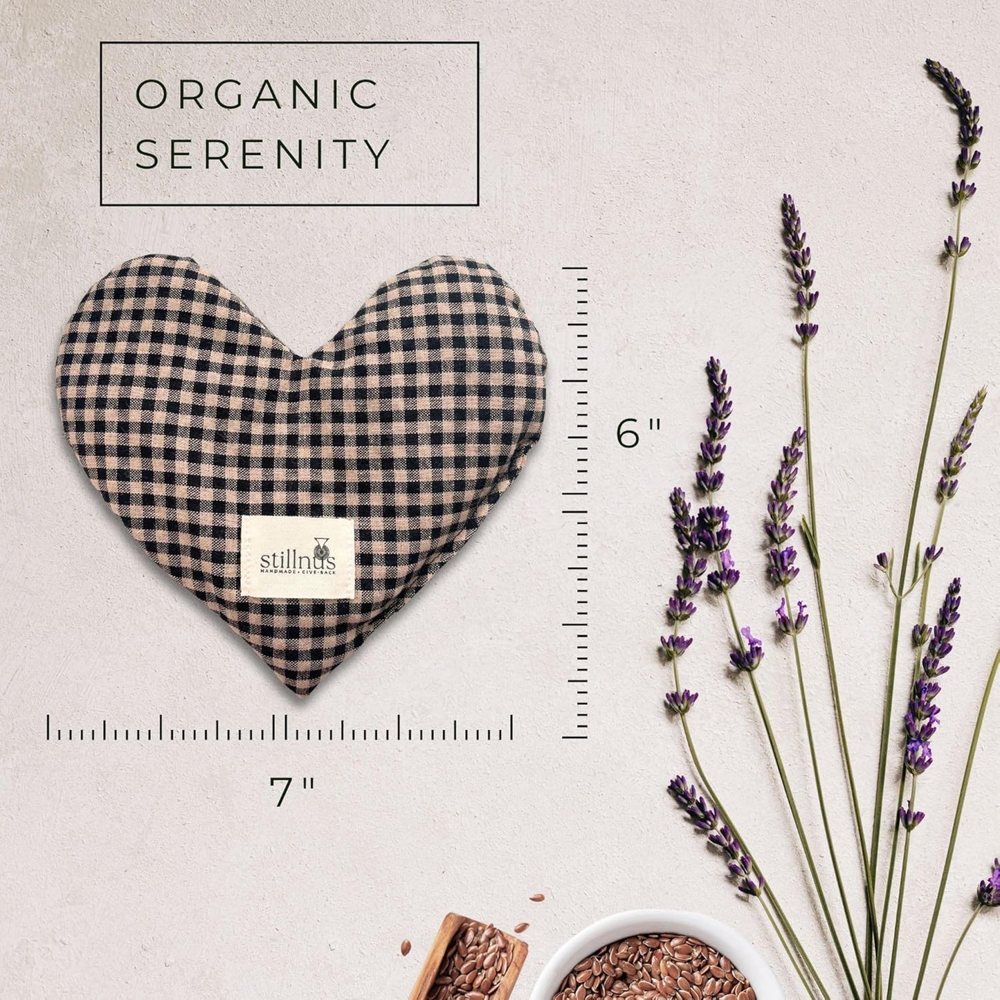 Stillnus Sunday Weighted Eye Pillow – Organic Flaxseed & Lavender, Gingham Check, Heart Shaped, Self Care & Feel Better Gift for Women