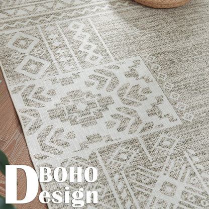 jinchan Area Rug 4x6 Ultra-Thin Washable Vintage Boho Geometric Entryway Rug Non-Slip Non-Shedding Carpet for Living Room Bedroom Blue Ivory