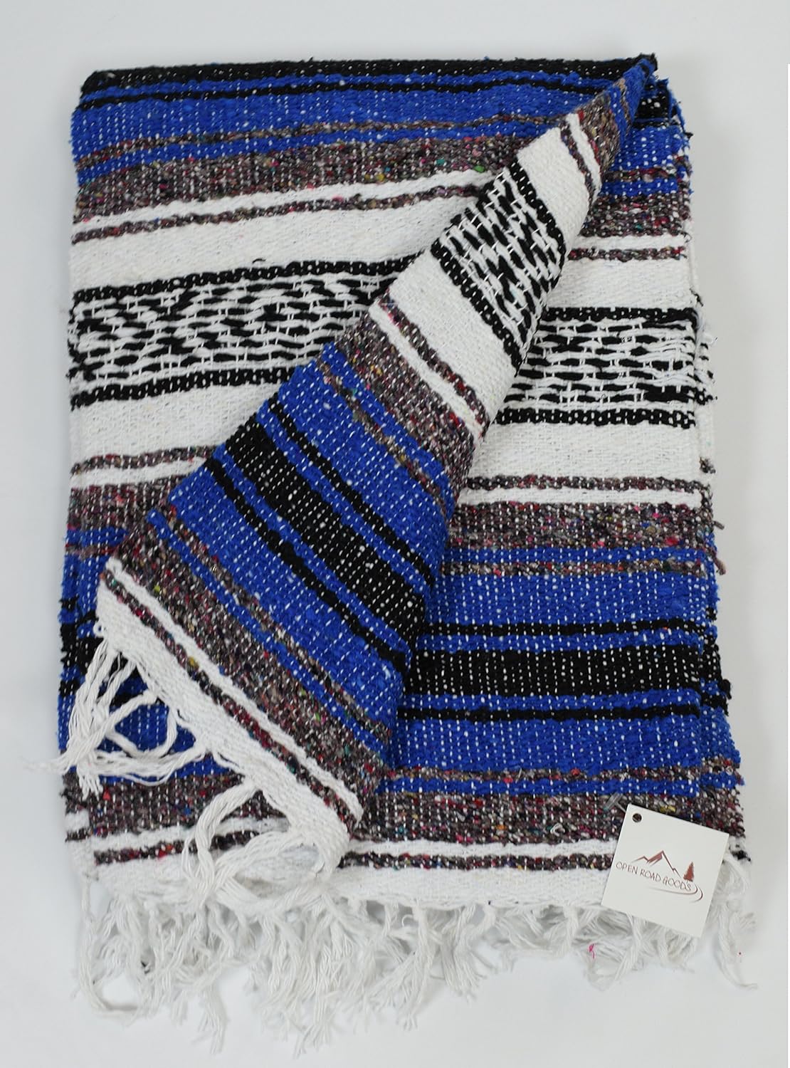 Open Road Goods Blue Mexican Blanket - Authentic Serape Falsa Blanket - Handmade