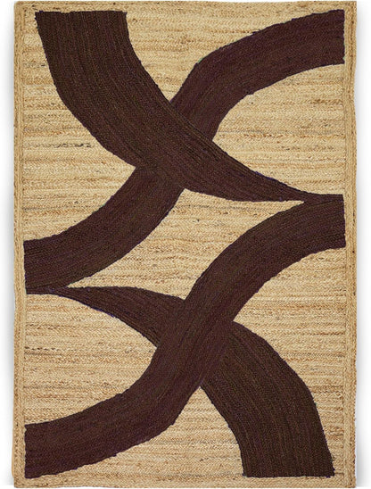 Premium Quality Jute Rug 4x6 Feet Area Rug Natural Fiber Jute Rugs Thick 0.27" Black Abstract Pattern Geometric Rugs for Kids Room, Living Room, Yoga Mat, Indoor Outdoor Carpet - Colors B