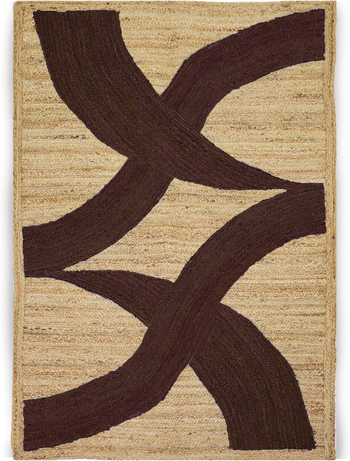 Premium Quality Jute Rug 4x6 Feet Area Rug Natural Fiber Jute Rugs Thick 0.27" Black Abstract Pattern Geometric Rugs for Kids Room, Living Room, Yoga Mat, Indoor Outdoor Carpet - Colors C