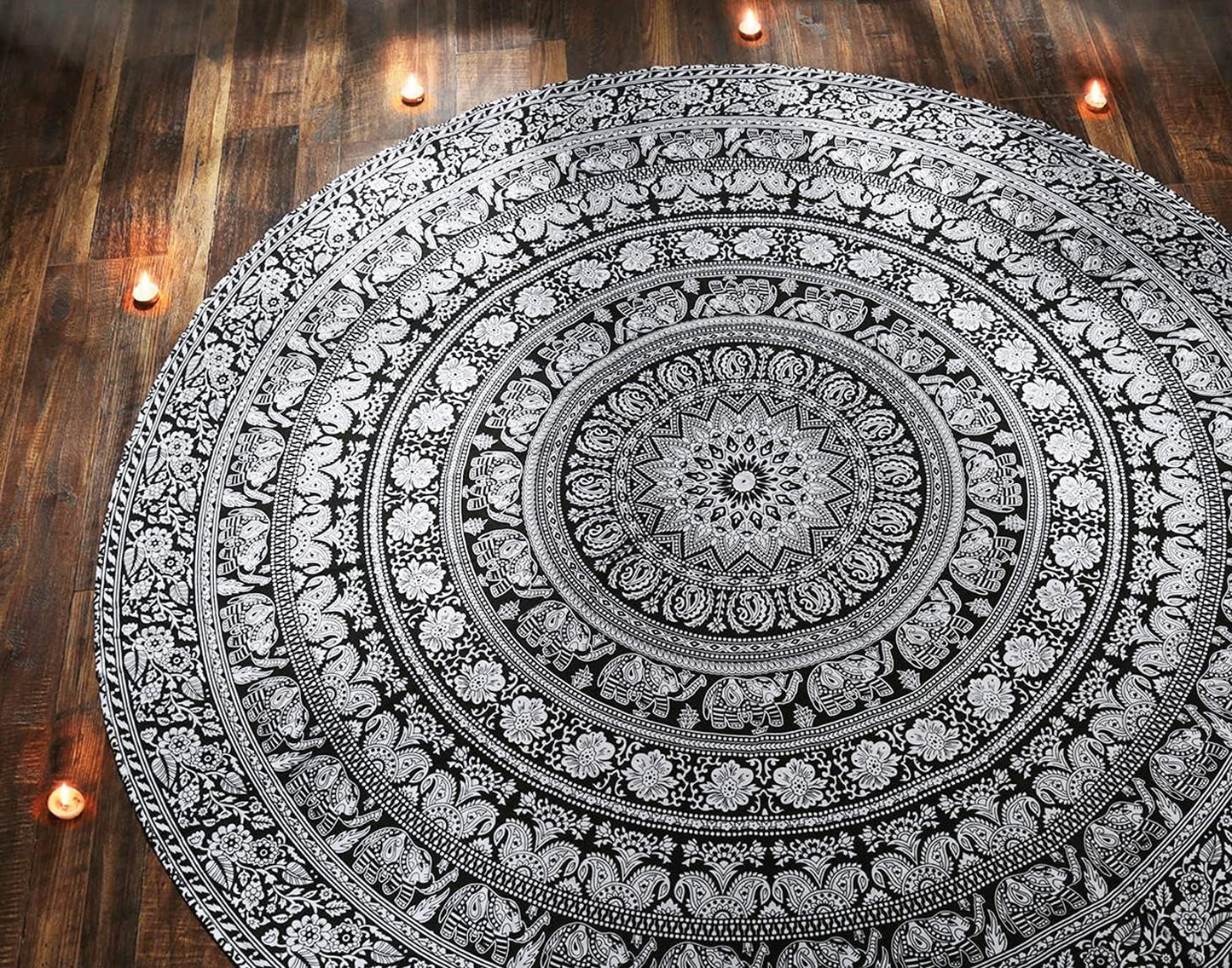 raajsee Purple Round Beach Tapestry Hippie/Boho Beach Blanket Mandala/Indian Cotton Throw - Round Tablecloth/Home Decor/Indie Rug Yoga Mat Meditation Picnic Rugs 127 CM / 50 INCHE Circle