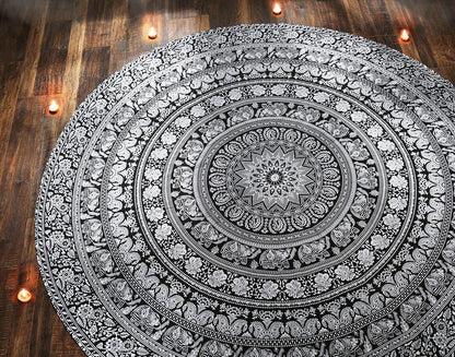 raajsee Purple Round Beach Tapestry Hippie/Boho Beach Blanket Mandala/Indian Cotton Throw - Round Tablecloth/Home Decor/Indie Rug Yoga Mat Meditation Picnic Rugs 127 CM / 50 INCHE Circle