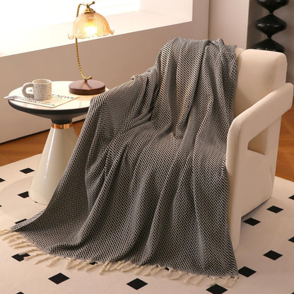 Peshtemania Premium Cotton Throw Blanket, 50x60 inches, Light Blue, Turkish Herringbone, Farmhouse Decor, Yoga Blanket, Picnic Blanket