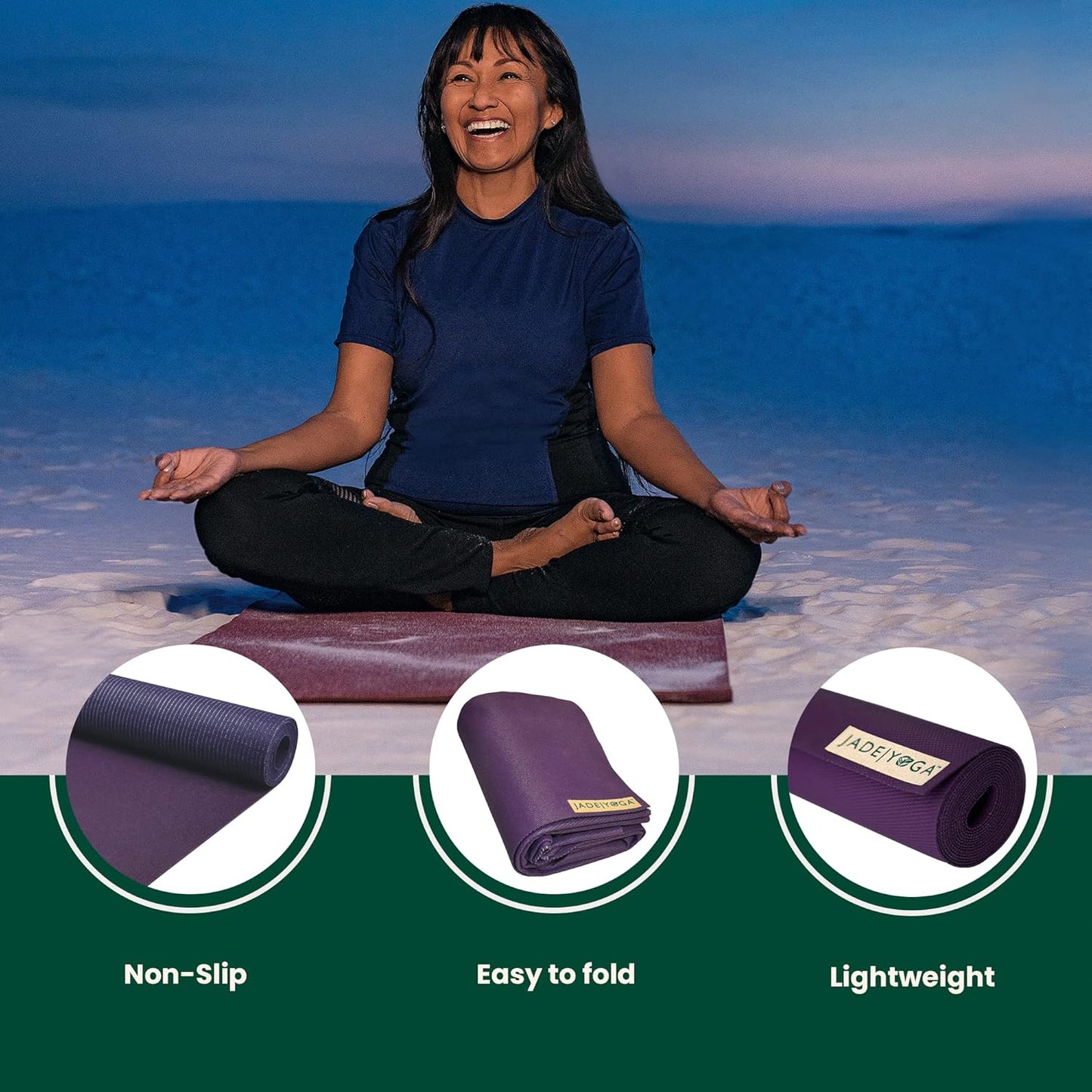 JadeYoga Voyager Yoga Mat - Lightweight & Portable Rubber Yoga Mat - Non-Slip Exercise Mat for Women & Men - Great for Yoga, Home Workout, Gym Fitness, Pilates, Stretching, and More