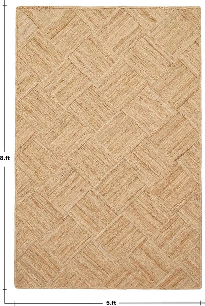 Hand Braided Jute 4 Ft Square Kilim Rug Flatweave Pink Geometric Pattern Jute Sisal Rug, Thick 0.27 Inch Indoor Outdoor Carpet for Kitchen, Bedside, Yoga Mat - Colors A