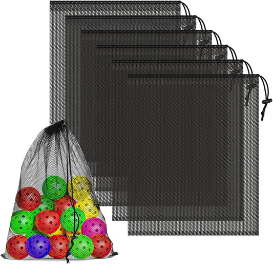 6 Pcs Mesh Bags Drawstring, 14x17 Inch with Lock, Multipurpose Storage Bags for Gym, Balls, Beach, Laundry (Multicolor)