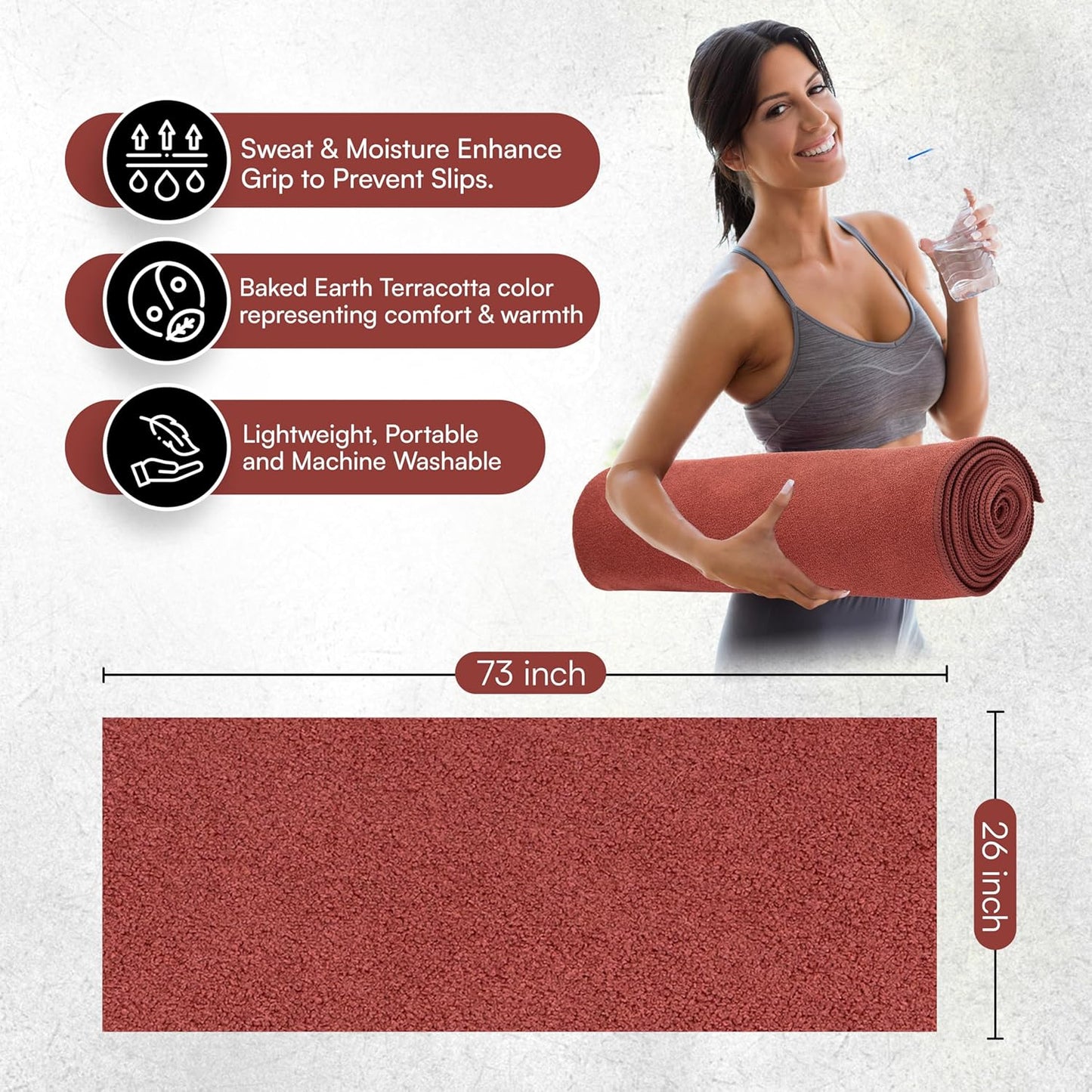 Yoga Mat Towel - Double Sided Microfiber Yoga Towel - Sweat Absorbent Non Slip Hot Yoga Towel - Lightweight, Quick Drying Pilates and Bikram Sweat Towel - 73''L x 26''W, Sage