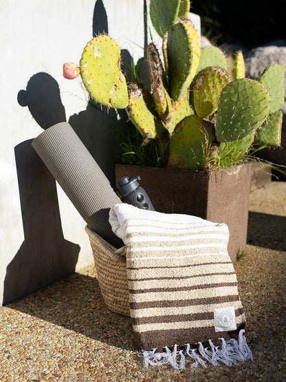 Mexican Blanket by Laguna Beach Textile Co - Beach, Yoga, Camping, or Decorative Throw Blanket - Traditional Handmade Serape (Ivory)