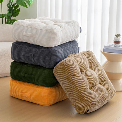 HIGOGOGO Floor Pillow Cushion for Adults, Meditation Cushion Pillow, Large Square Floor Sitting, Tufted Corduroy Cover, for Tatami Living Room or Yoga, 22x22 Inch, Dark Grey