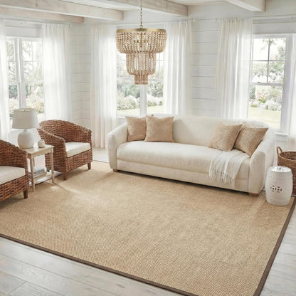 SAFAVIEH Area Rug 11x15 - Natural Fiber Collection - Large - Maize & Linen Color, Sisal, Woven Design with Border (NF141B) - Colors A