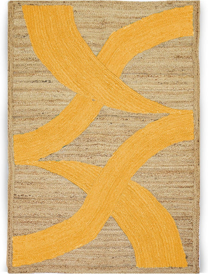 Premium Quality Jute Rug 4x6 Feet Area Rug Natural Fiber Jute Rugs Thick 0.27" Black Abstract Pattern Geometric Rugs for Kids Room, Living Room, Yoga Mat, Indoor Outdoor Carpet - Colors A