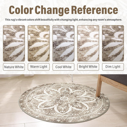 Carvapet 4ft Washable Round Rugs, Modern Abstract Circle Rug, Non Slip Rubber Backing Foldable Low Pile Carpet for Living Room Bedroom, 4ft Red/Orange Rug