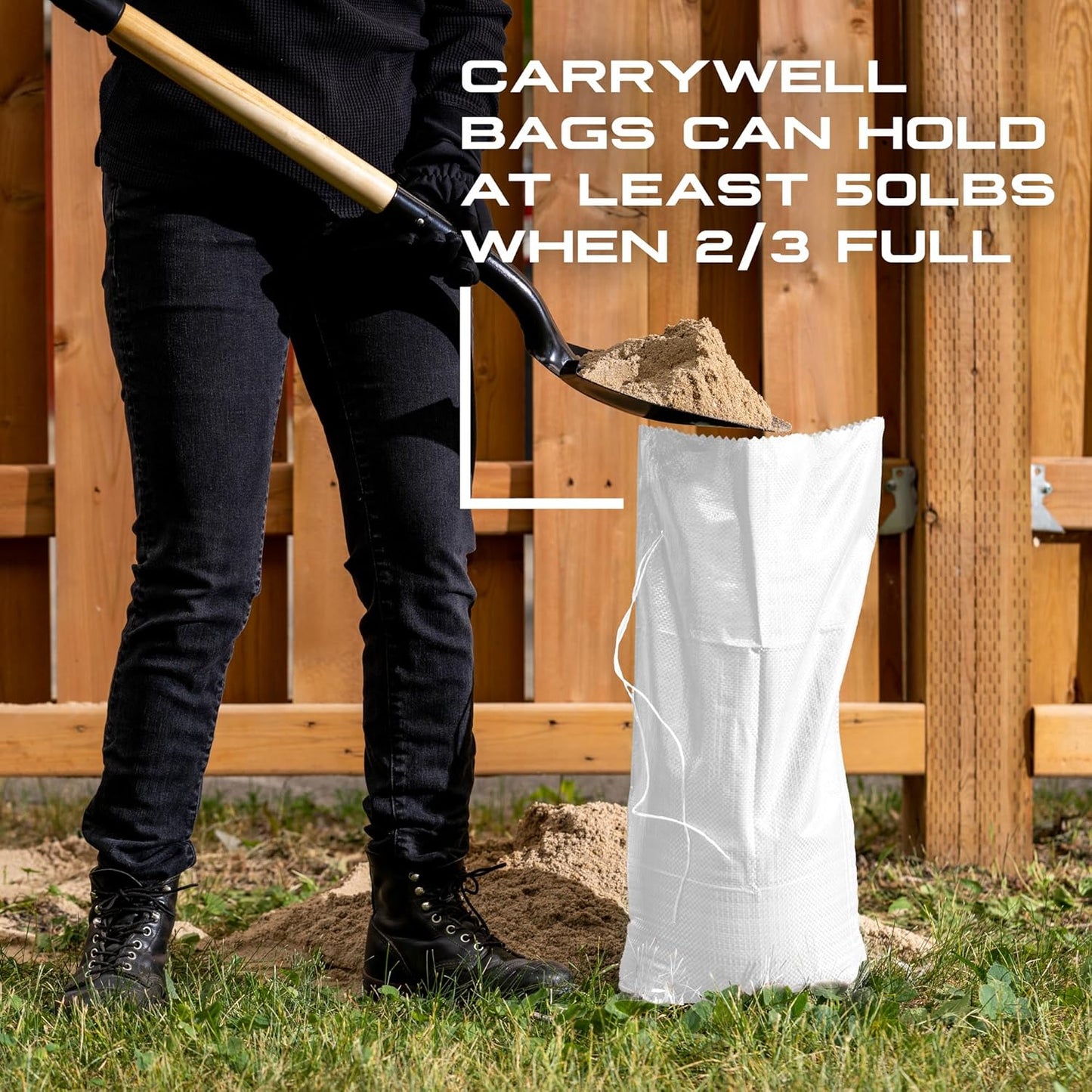 (Not Made in China) 20 Pack, Heavy Duty Sand Bags for Flooding, Empty Sandbags with Tie Strings, UV Protection 1600 Hours, Flood Control,14in x 26in, Sandbag for Weight, 50lb Capacity, White