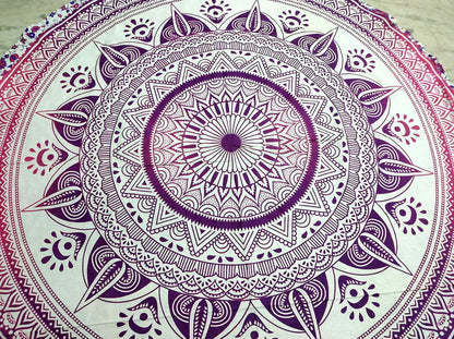 Mandala Round Beach Tapestry Boho Hippie Blanket Bohemian Large Table Cloth Home Decor Yoga Mat Meditation Picnic Rug Throw Hippy Gypsy Tablecloth Roundie (42 Inches, Orange And Blue)