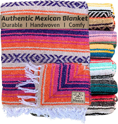 Del Mex Classic Mexican Blanket, Large Authentic Woven Falsa Throw (70"x50"), Artisan Southwest Décor for Beach, Yoga, Outdoors (Lavender)