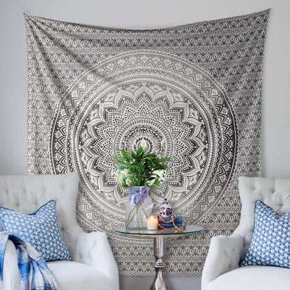 THE ART BOX Original Gold Tapestry Wall Hanging Mandala – Cotton Throw Tapestry – Boho Bedding White and Gold Medium Bedspread 54x60 Inches – Meditation & Yoga Rug Mat