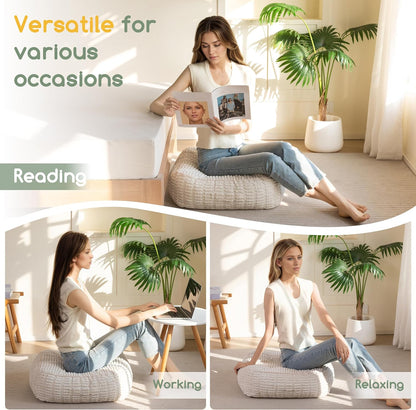 HIGOGOGO Floor Pillow Cushion for Adults, Meditation Cushion Pillow, Blended Corduroy Cover, Large Square Floor Sitting for Tatami Living Room or Yoga, 22x22 Inch, Beige