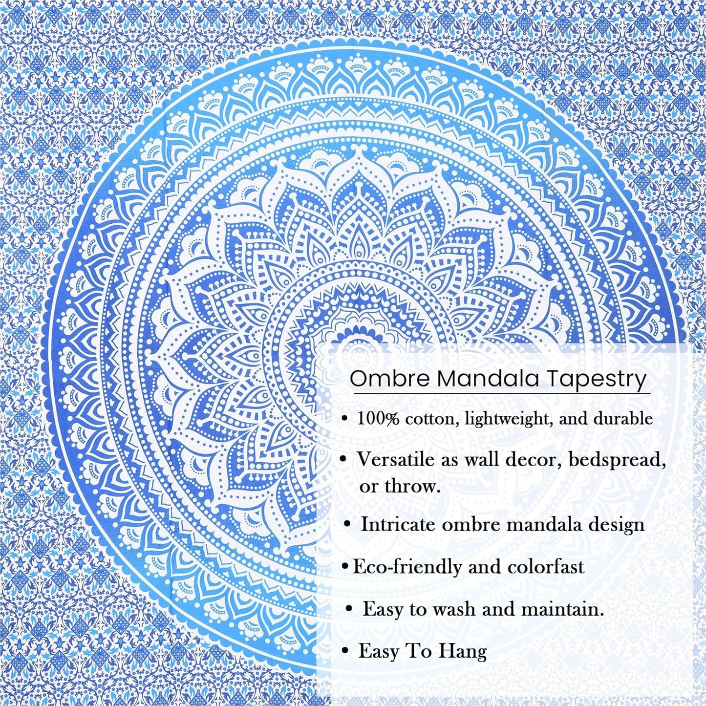THE ART BOX Original Gold Tapestry Wall Hanging Mandala – Cotton Throw Tapestry – Boho Bedding White and Gold Medium Bedspread 54x60 Inches – Meditation & Yoga Rug Mat
