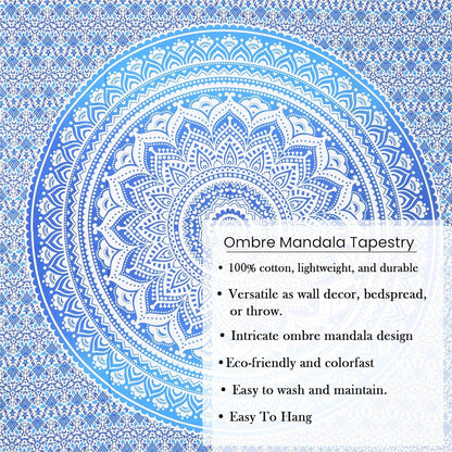 THE ART BOX Original Gold Tapestry Wall Hanging Mandala – Cotton Throw Tapestry – Boho Bedding White and Gold Medium Bedspread 54x60 Inches – Meditation & Yoga Rug Mat