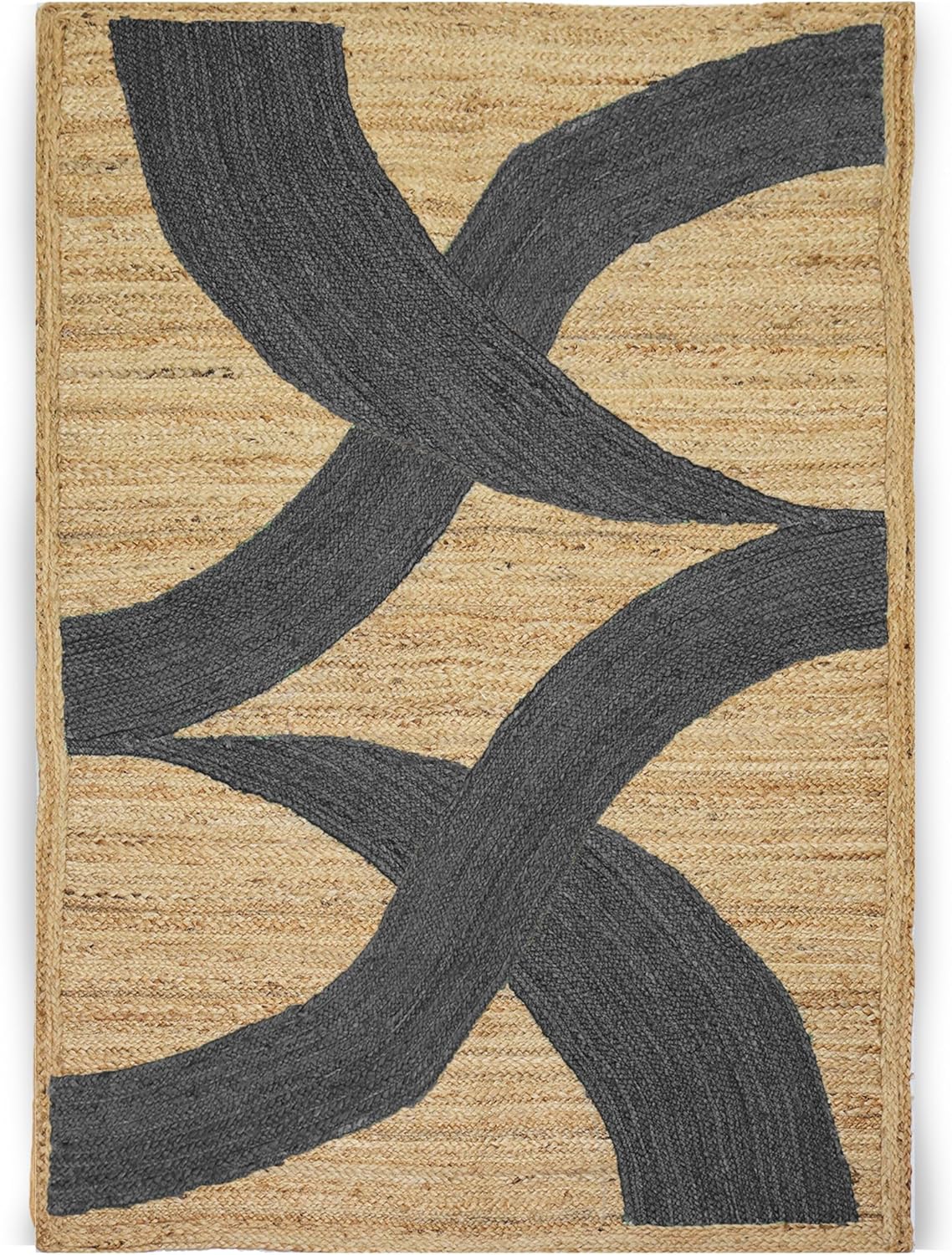 Premium Quality Jute Rug 4x6 Feet Area Rug Natural Fiber Jute Rugs Thick 0.27" Black Abstract Pattern Geometric Rugs for Kids Room, Living Room, Yoga Mat, Indoor Outdoor Carpet - Colors A