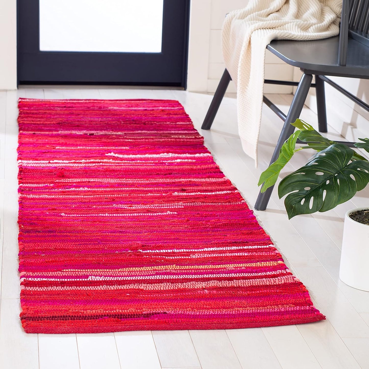 SAFAVIEH Area Rug 3x5 - Rag Rug Collection - Blue & Multi, Handmade Cotton, Boho Stripe Pattern, Ideal for Entryway, Living Room, Bedroom, Dining Space (RAR130B)