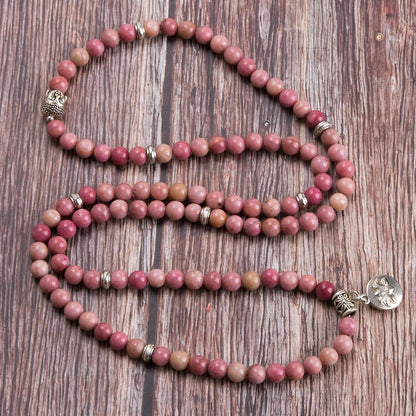Bivei 108 Mala Beads Necklace Long Beaded Wrap Bracelets Genuine Gemstone Mala Prayer Beads Lotus Buddha Charm Yoga Meditation Necklace