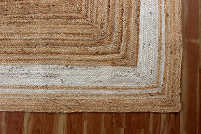 Scalloped Edge Kilim Rug 3' Square Rug Beige & Multicolor Cape Cod Design Carpet Thick 0.27 inches Hand Braided Jute Flatweave Indoor Outdoor Use Rugs for Bedroom, Kitche, Yoga Mat