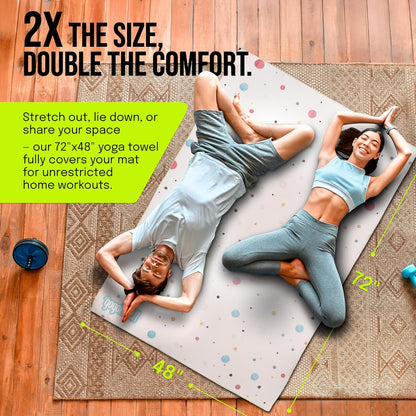 gogoKIWI Large Yoga Towel 72"x48" - Non-Slip Hot Yoga Towel with Corner Pockets & Full Silicone Backing, Printed Carpet-Style Design for Home Workouts, Pilates & Yoga