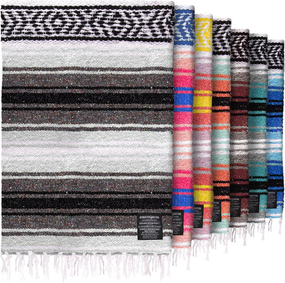 Hydration Nation Authentic Large Handwoven Mexican Blanket - Soft Yoga - Durable Serape - Lightweight Falsa, Beach, Camping, Picnic, Outdoor 70"x50" - Mandarin