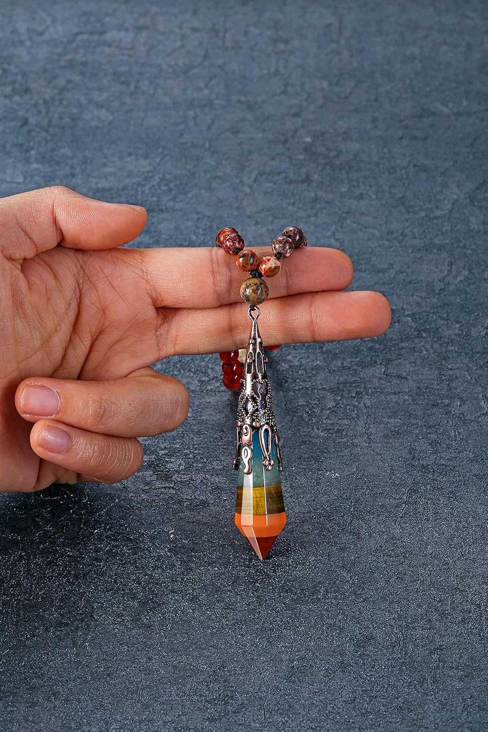 GEHECRST Natural 7 Chakra 108 Mala Prayer Beads Necklace with Reiki Healing Crystal Pointed Pendant 6mm Gemstones Beads Necklace Mens Womens Jewelry for Meditation, Protection
