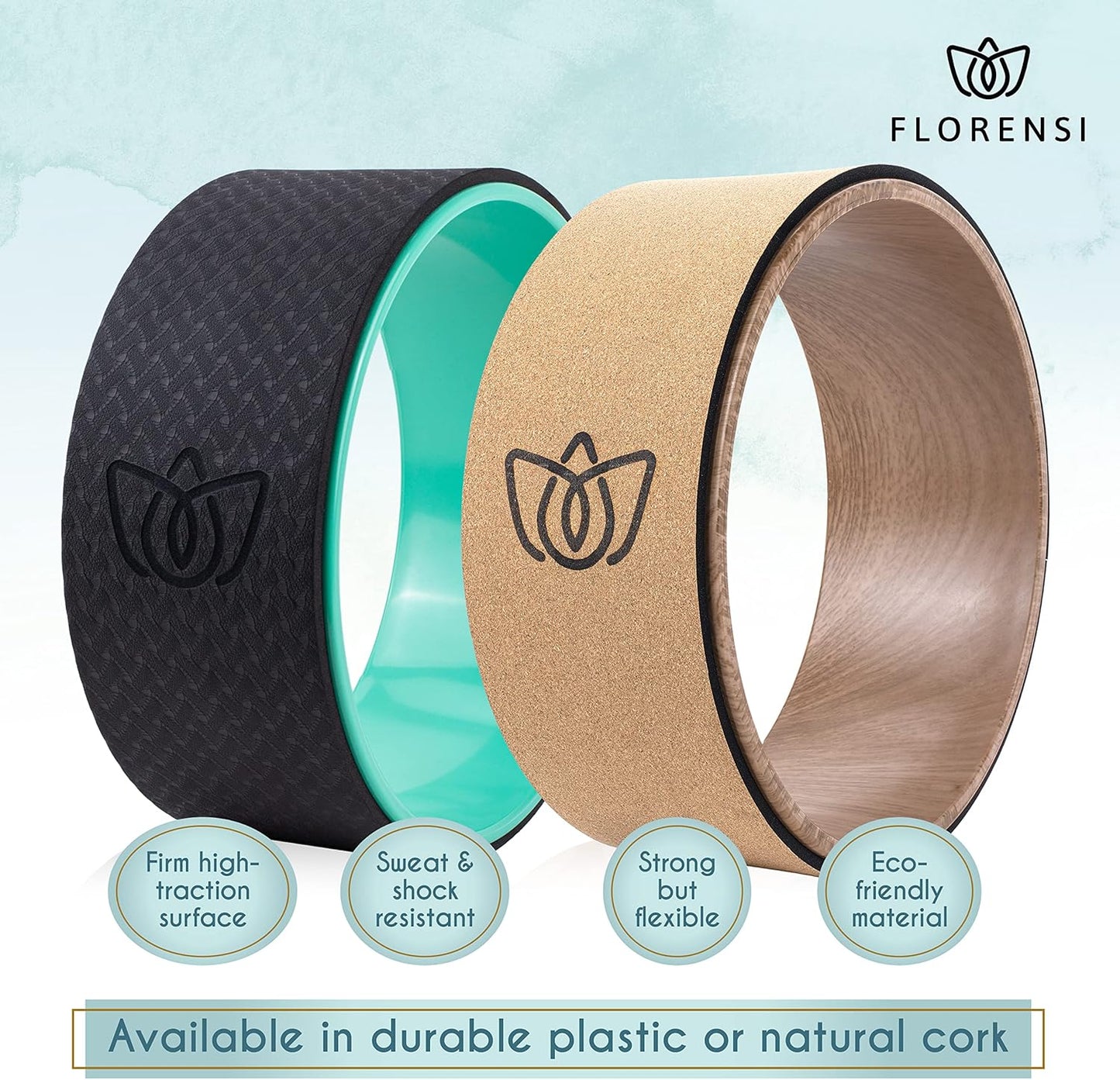 Florensi Yoga Wheel (3-Pack) - Back Stretcher and Back Roller for Back Pain, Yoga Roller for Muscle Relaxation, Pain Relief, Cracking and Popping