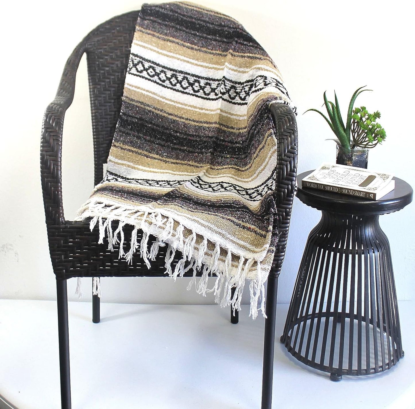 Del Mex Classic Mexican Blanket, Large Authentic Woven Falsa Throw (70"x50"), Artisan Southwest Décor for Beach, Yoga, Outdoors (Lavender)