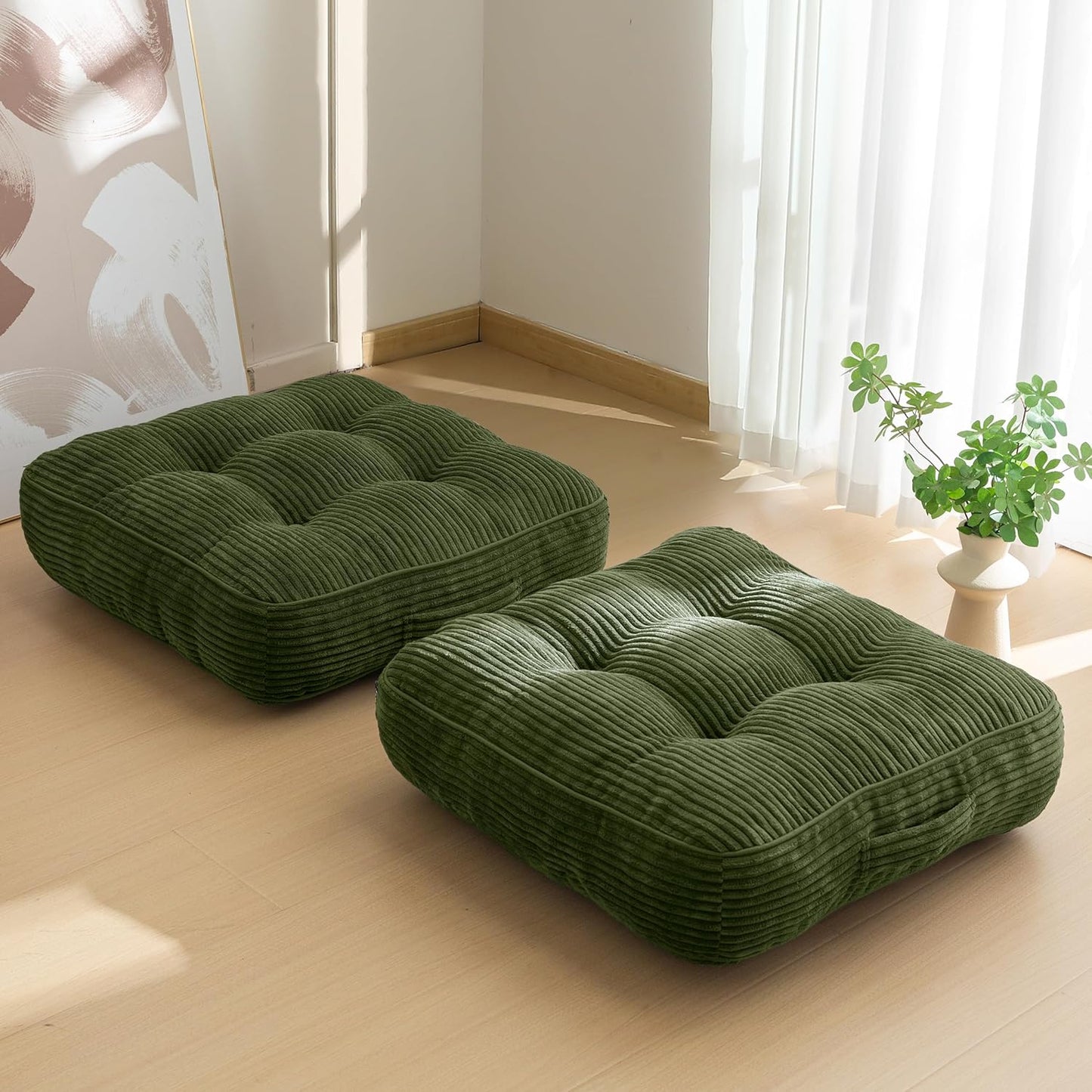HIGOGOGO Floor Pillow Cushion for Adults, Meditation Cushion Pillow, Large Square Floor Sitting, Tufted Corduroy Cover, for Tatami Living Room or Yoga, 22x22 Inch, Dark Grey