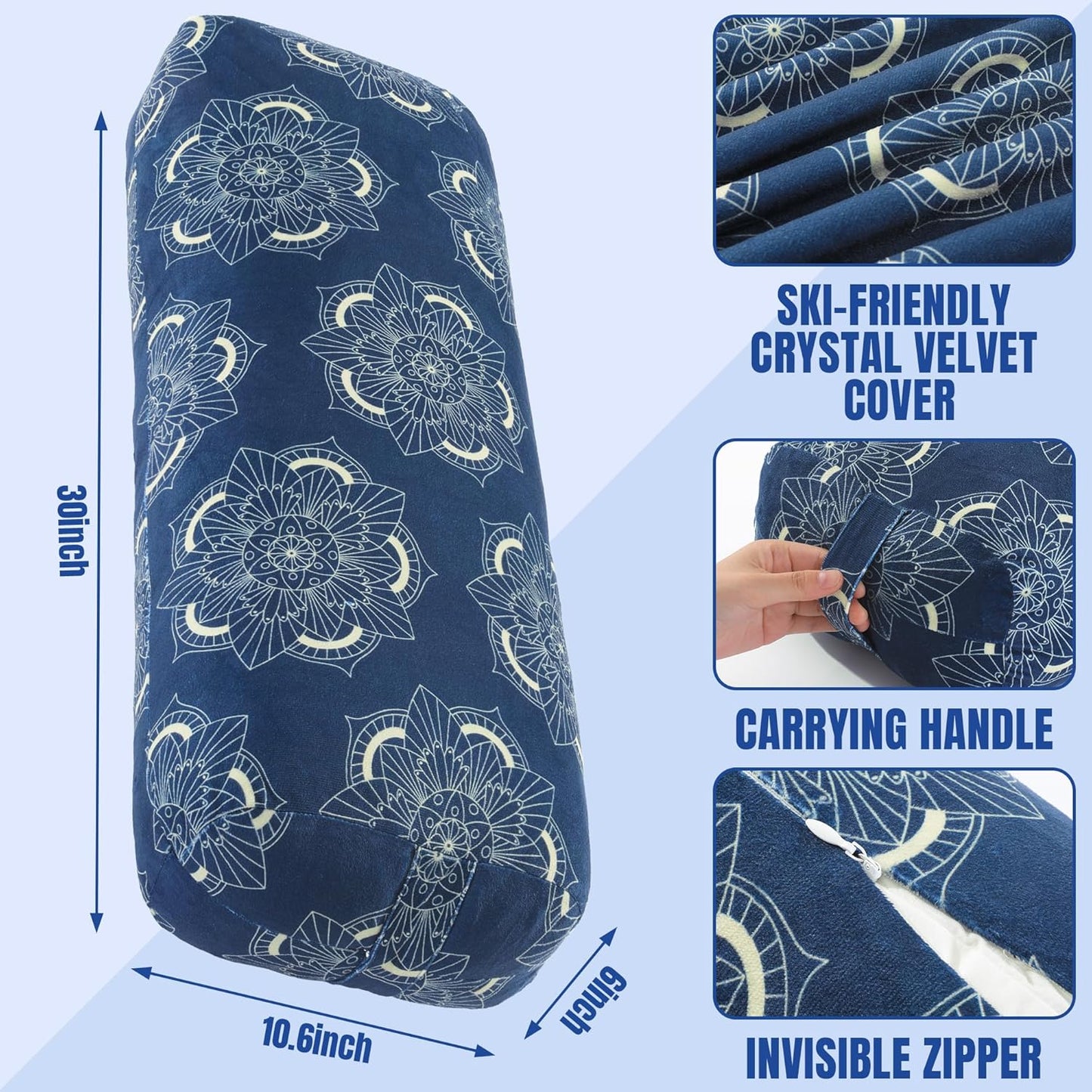 MABOZOO Yoga Bolster Pillow, Rectangular Yoga Bolster for Restorative & Meditation, Professional Meditation Cushion with Carry Handle